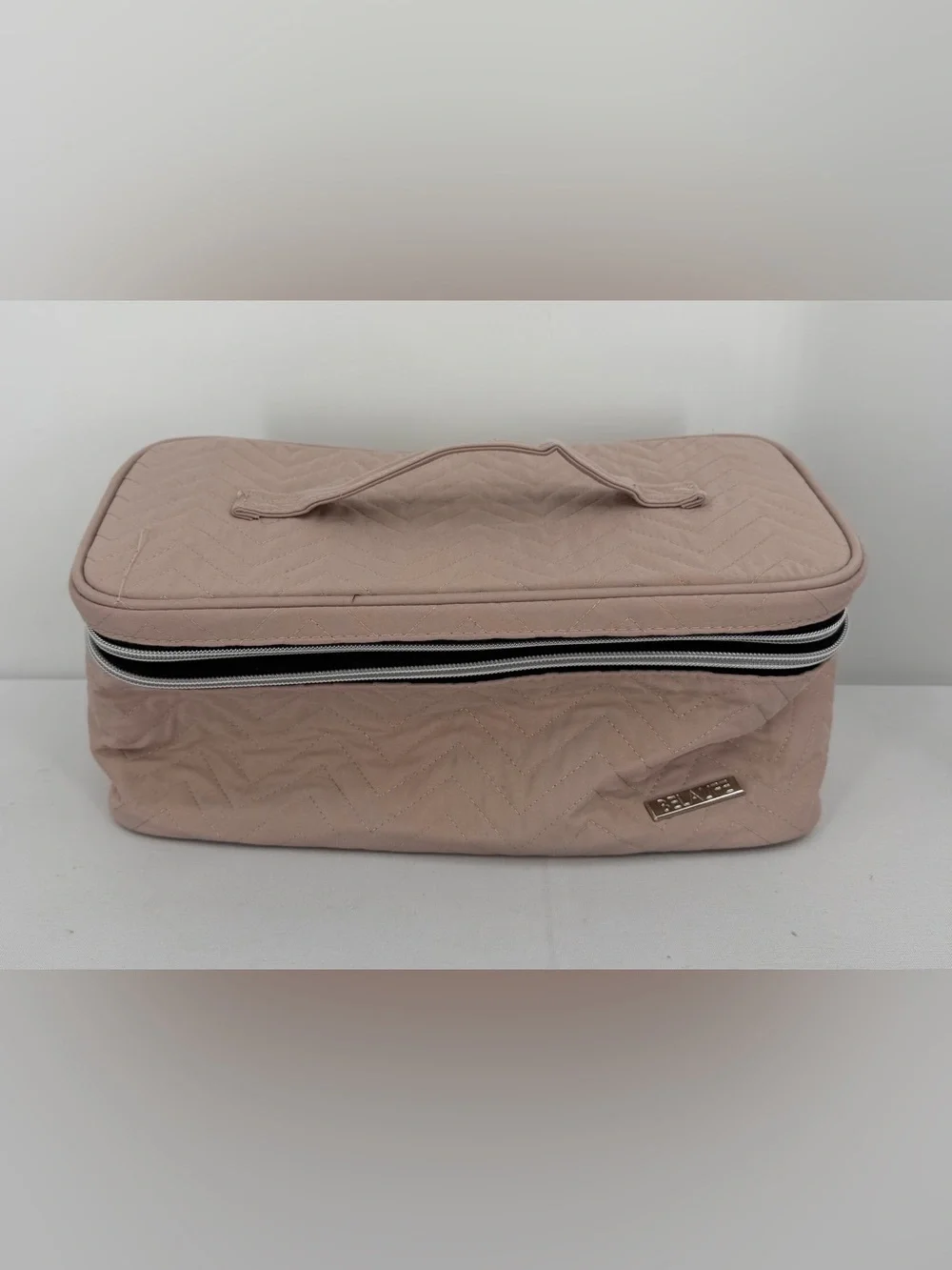 Pink quilted large makeup bag Travel Organizer Train Case Removable Dividers